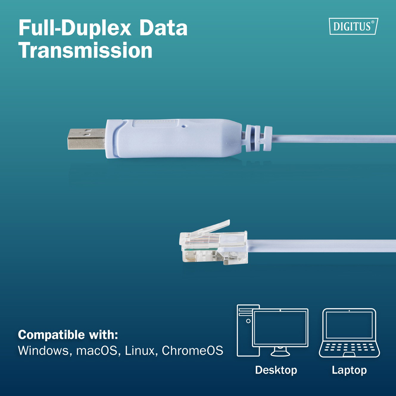 Кабель консольний DIGITUS USB - RJ45, chip FT232RNL 1.8м Light Blue (DA-70173)