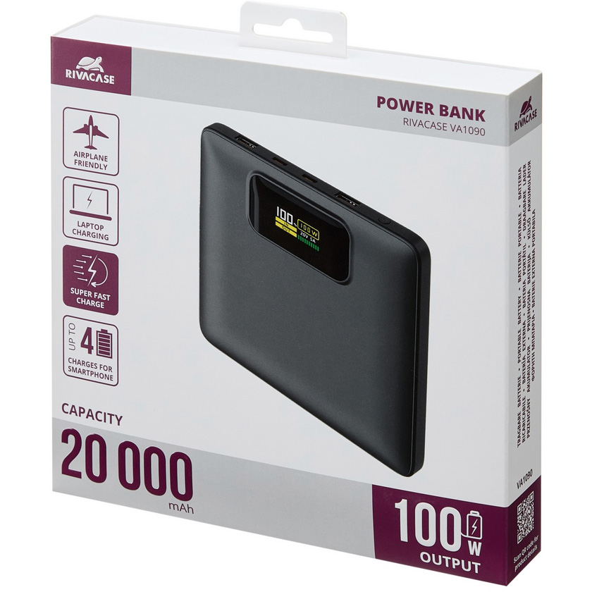 Повербанк RIVACASE Rivapower VA1090 QC/PD 100W 20000mAh Black