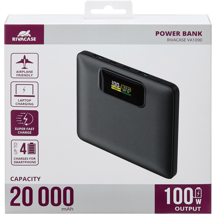 Повербанк RIVACASE Rivapower VA1090 QC/PD 100W 20000mAh Black