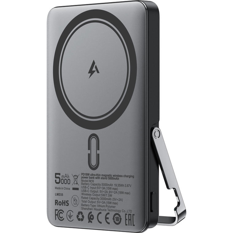 Повербанк з бездротовою зарядкою ACEFAST M16 Magnetic Fast Wireless Charge Power Bank PD18W 5000mAh Black