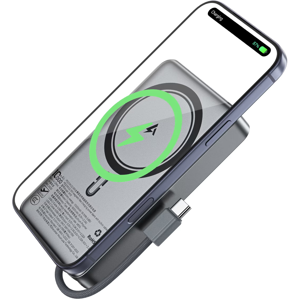 Повербанк з бездротовою зарядкою ACEFAST M18 Magnetic Fast Wireless Charge Power Bank PD22.5W 10000mAh Black