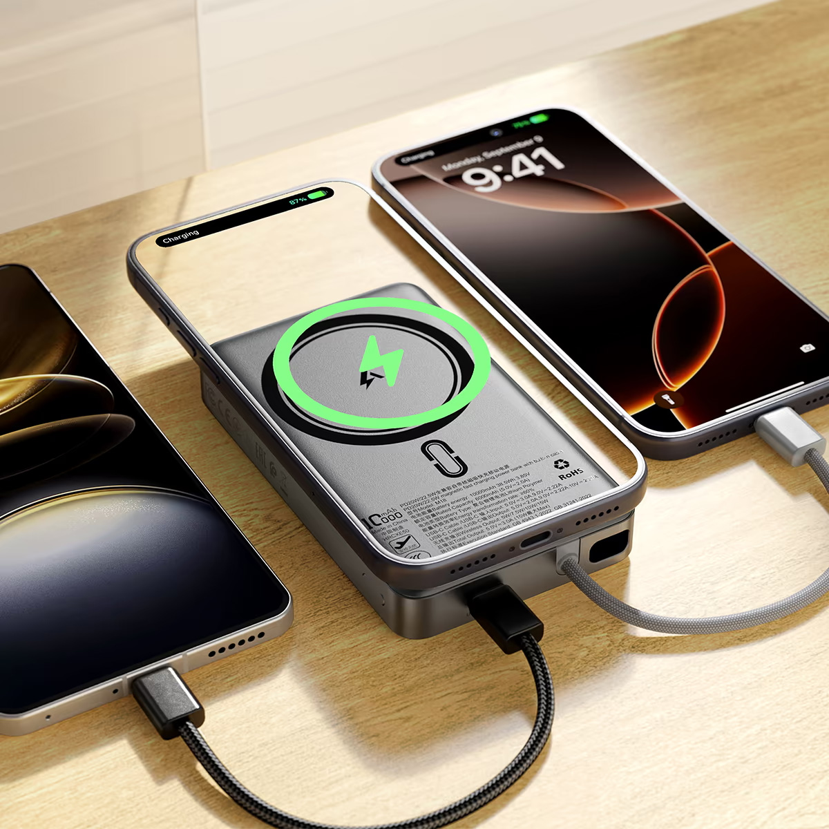 Повербанк з бездротовою зарядкою ACEFAST M18 Magnetic Fast Wireless Charge Power Bank PD22.5W 10000mAh Black