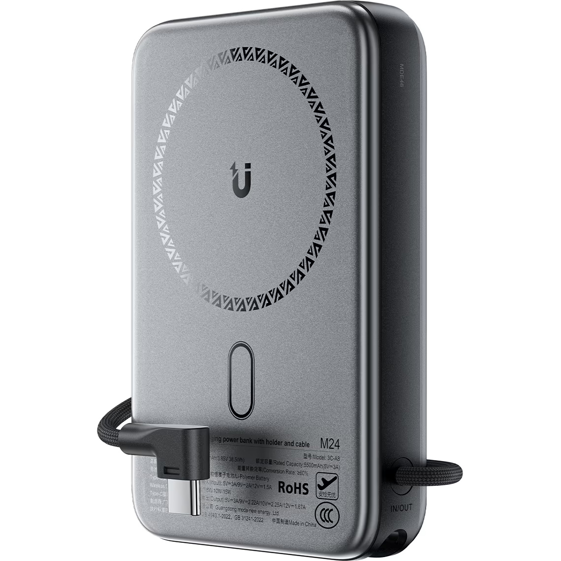 Повербанк з бездротовою зарядкою ACEFAST M24 Magnetic Fast Wireless Charge Power Bank PD22.5W 10000mAh Metal Gray