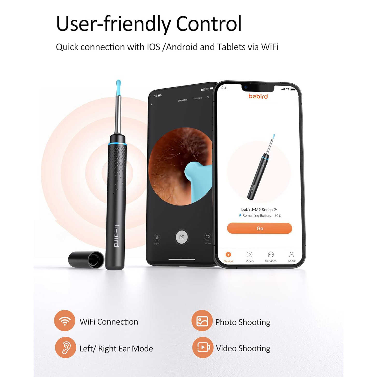Прилад для видалення вушної сірки (отоскоп) Xiaomi BEBIRD M9 Pro Black