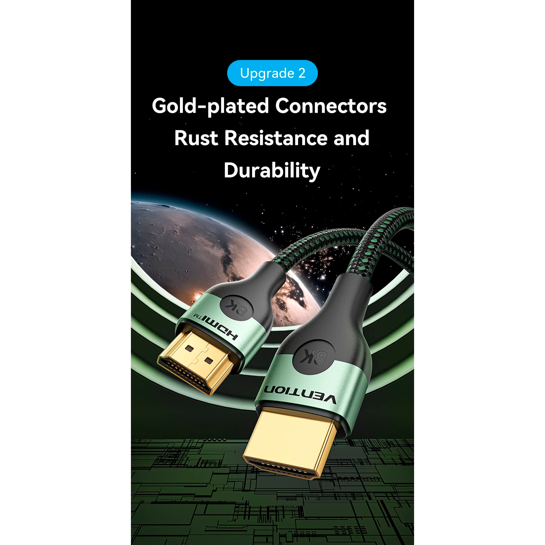 Кабель VENTION Cotton Braided Ultra Thin 8K High-Definition Cable HDMI v2.1 1м Green (ALOGF)