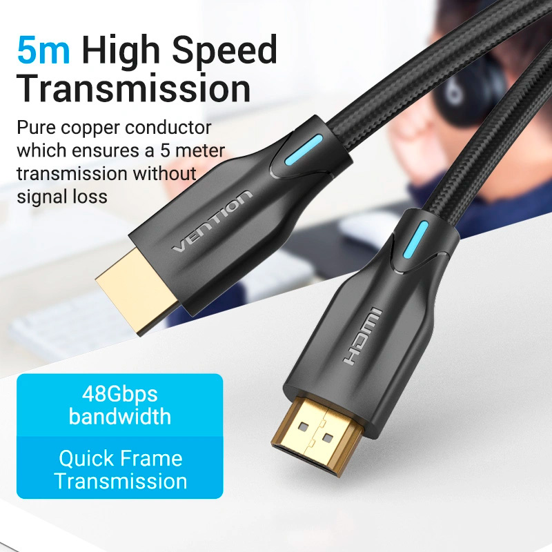 Кабель VENTION 8K@60Hz Male to Male HDMI v2.1 5м Black (AAUBJ)
