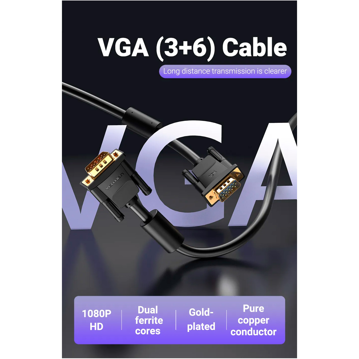 Кабель VENTION VGA 20м Black (DAEBQ)