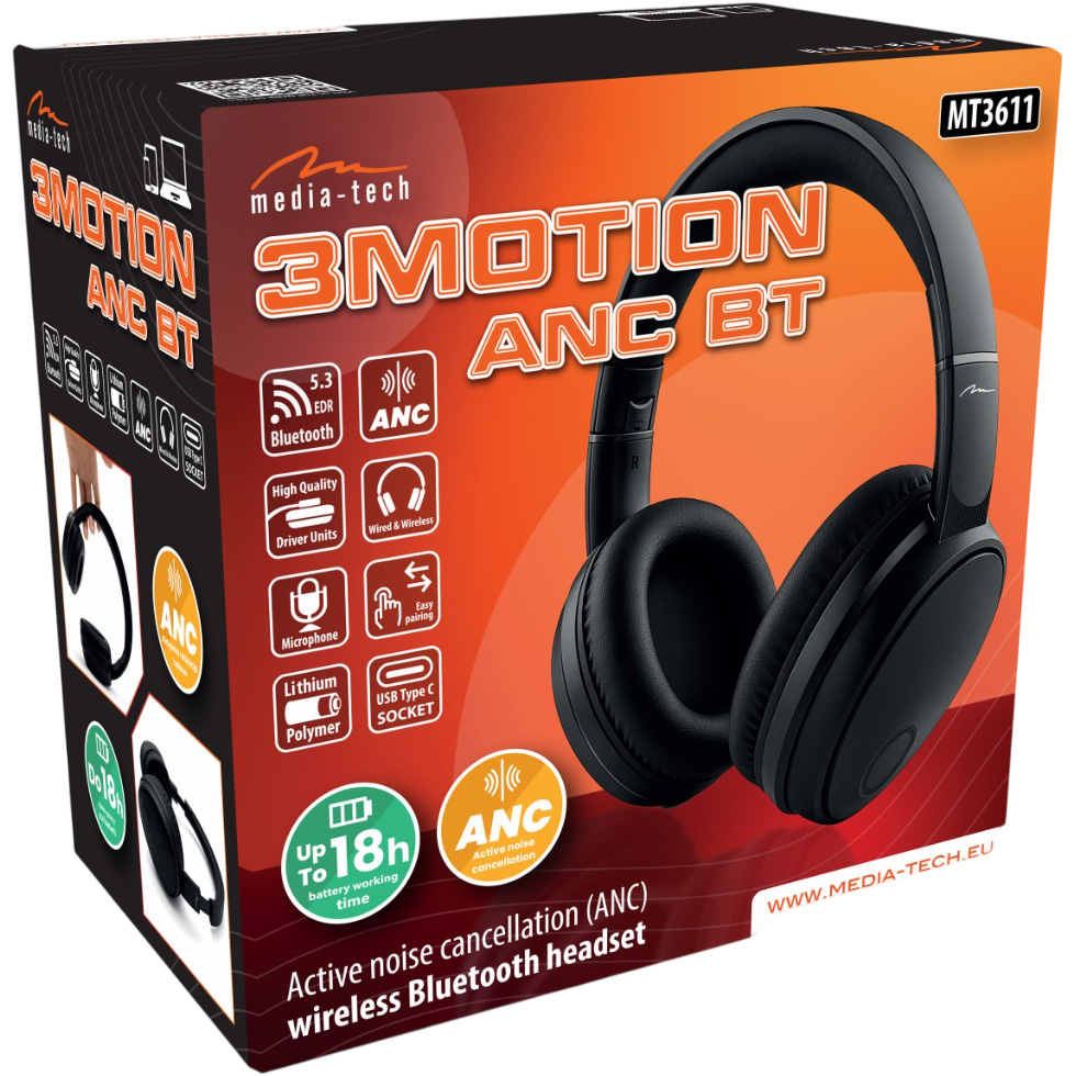 Наушники MEDIA-TECH 3Motion ANC BT MT3611 Black