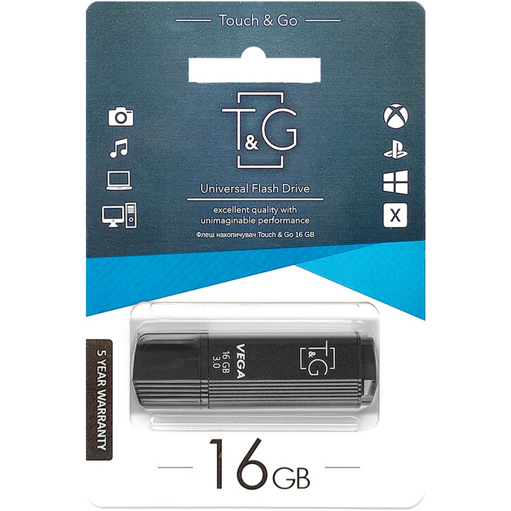 Флешка 16GB T&G 121 Vega Series USB 2.0 Black (TG121-16GBBK)