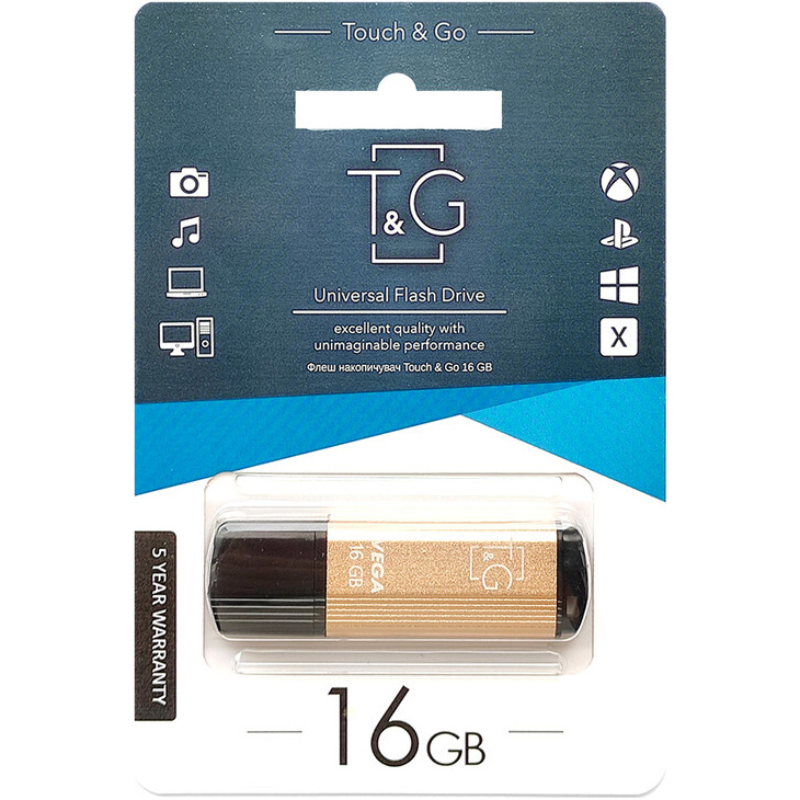 Флэшка 16GB T&G 121 Vega Series USB 2.0 Gold (TG121-16GBGD)
