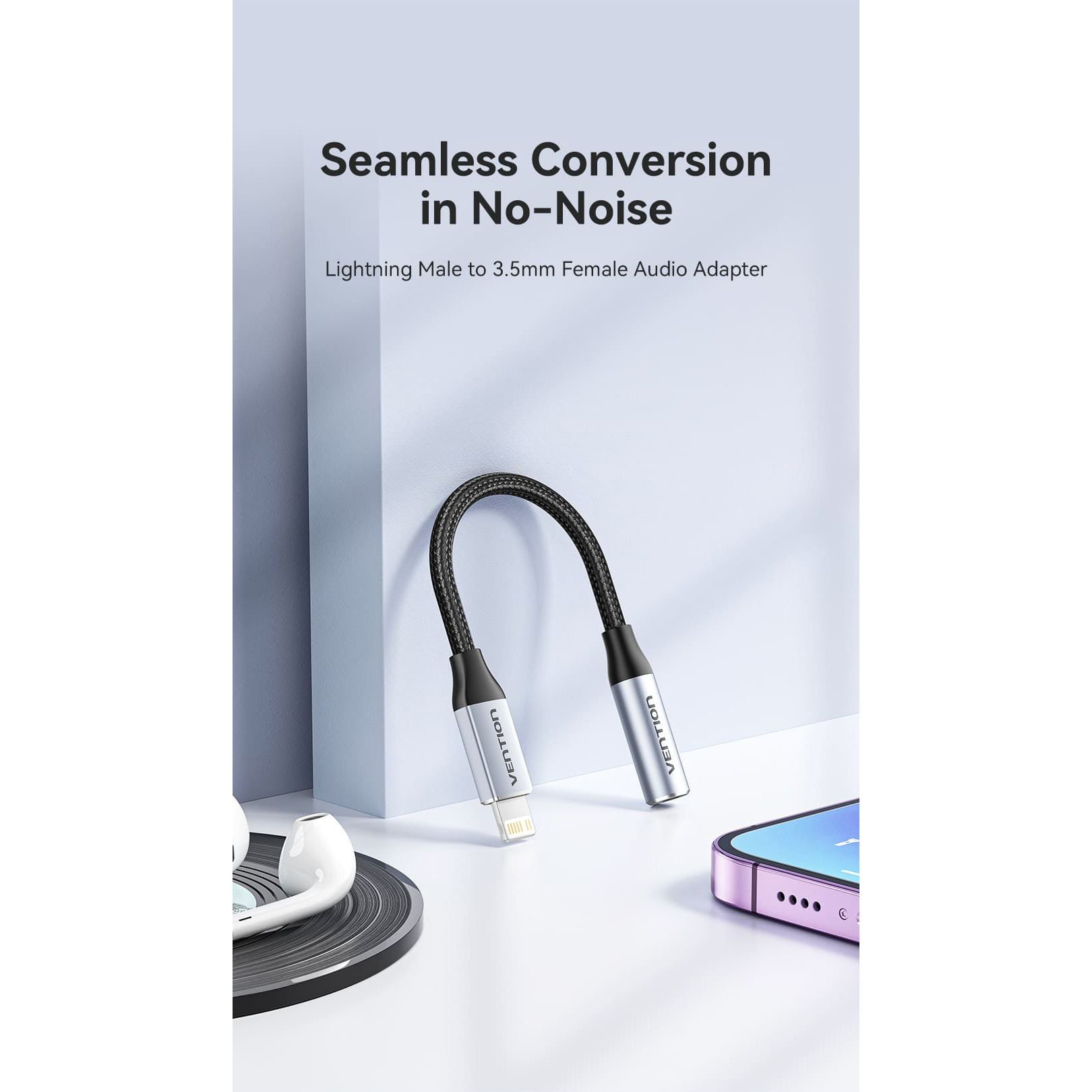 Адаптер VENTION Earphone Jack Adapter Lightning - AUX Gray (BMBHA)