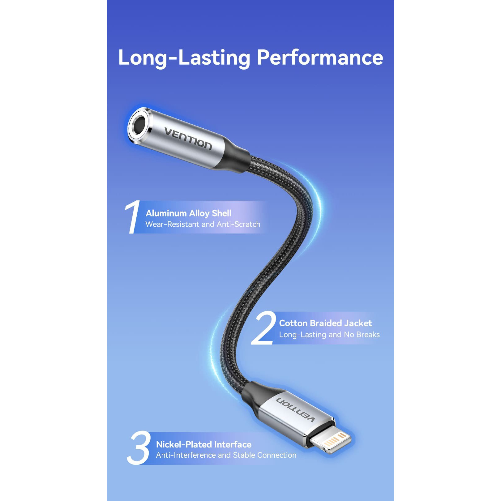Адаптер VENTION Earphone Jack Adapter Lightning - AUX Gray (BMBHA)