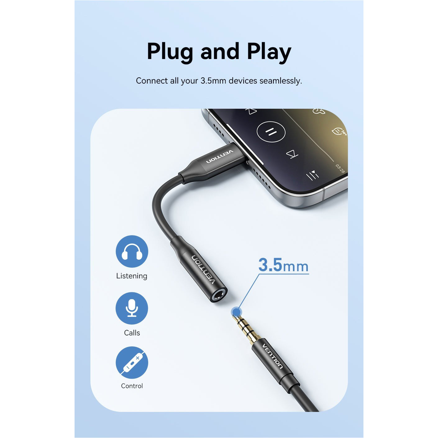Конвертер аудиосигнала VENTION Audio Adapter DAC USB-C to 3.5mm Black (BIHBA)