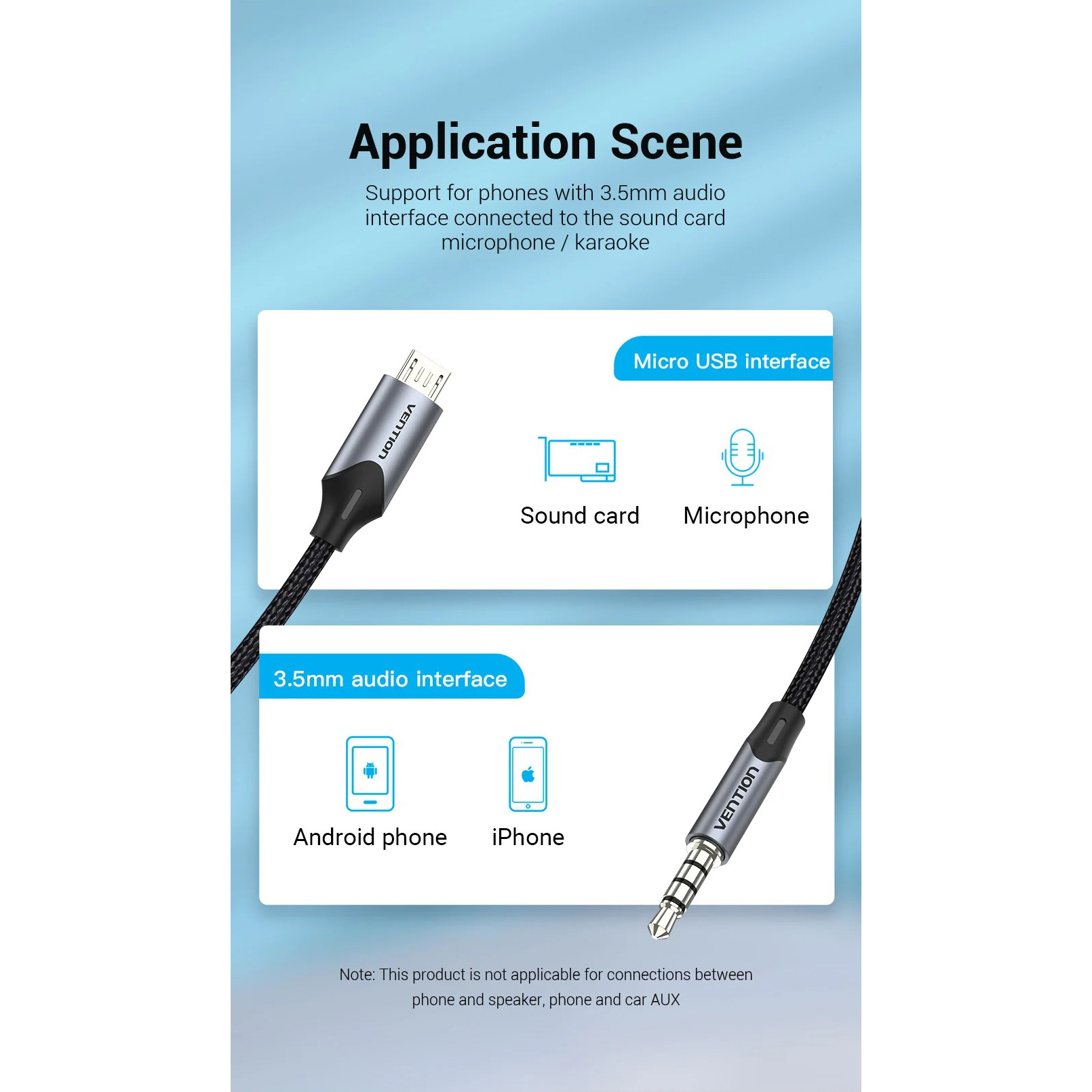 Кабель VENTION Micro-USB - mini-jack 3.5 mm 1м Gray (BDGBF)