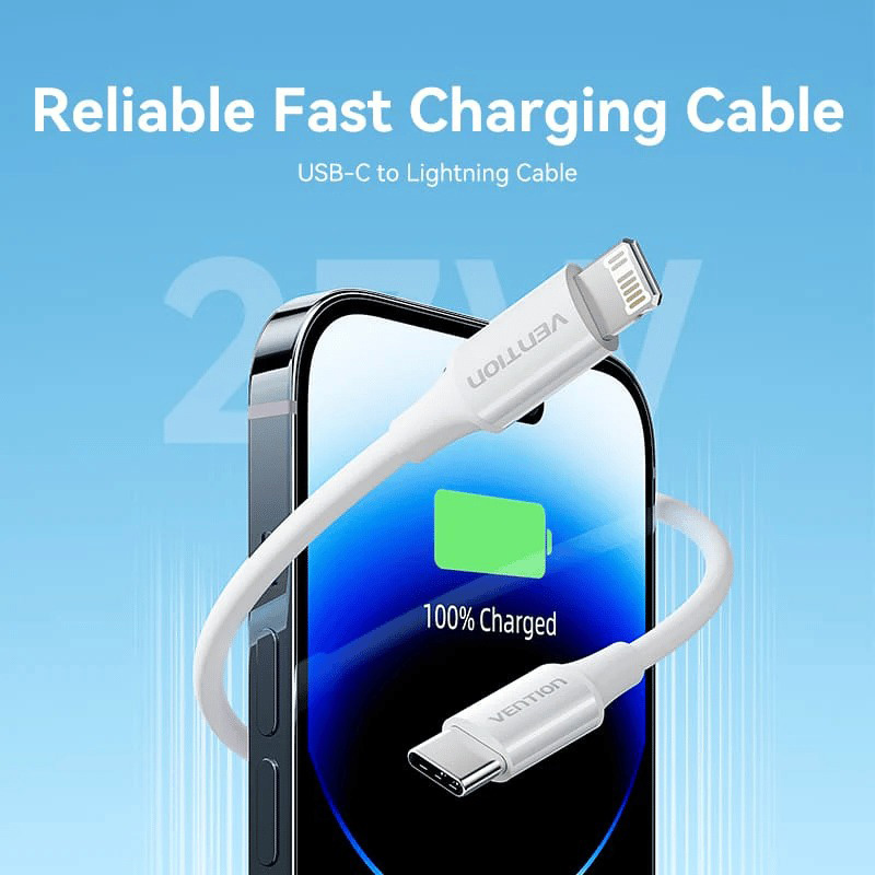Кабель VENTION USB 2.0 Type-C Male to Lightning Male PD27W 3A 1м White (LAJWF)