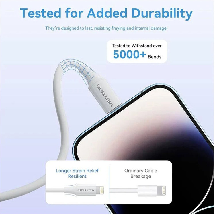 Кабель VENTION USB 2.0 Type-C Male to Lightning Male PD27W 3A 1м White (LAJWF)