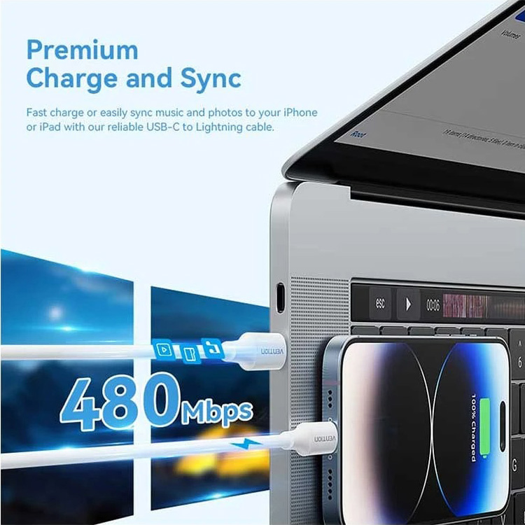 Кабель VENTION USB 2.0 Type-C Male to Lightning Male PD27W 3A 1м White (LAJWF)