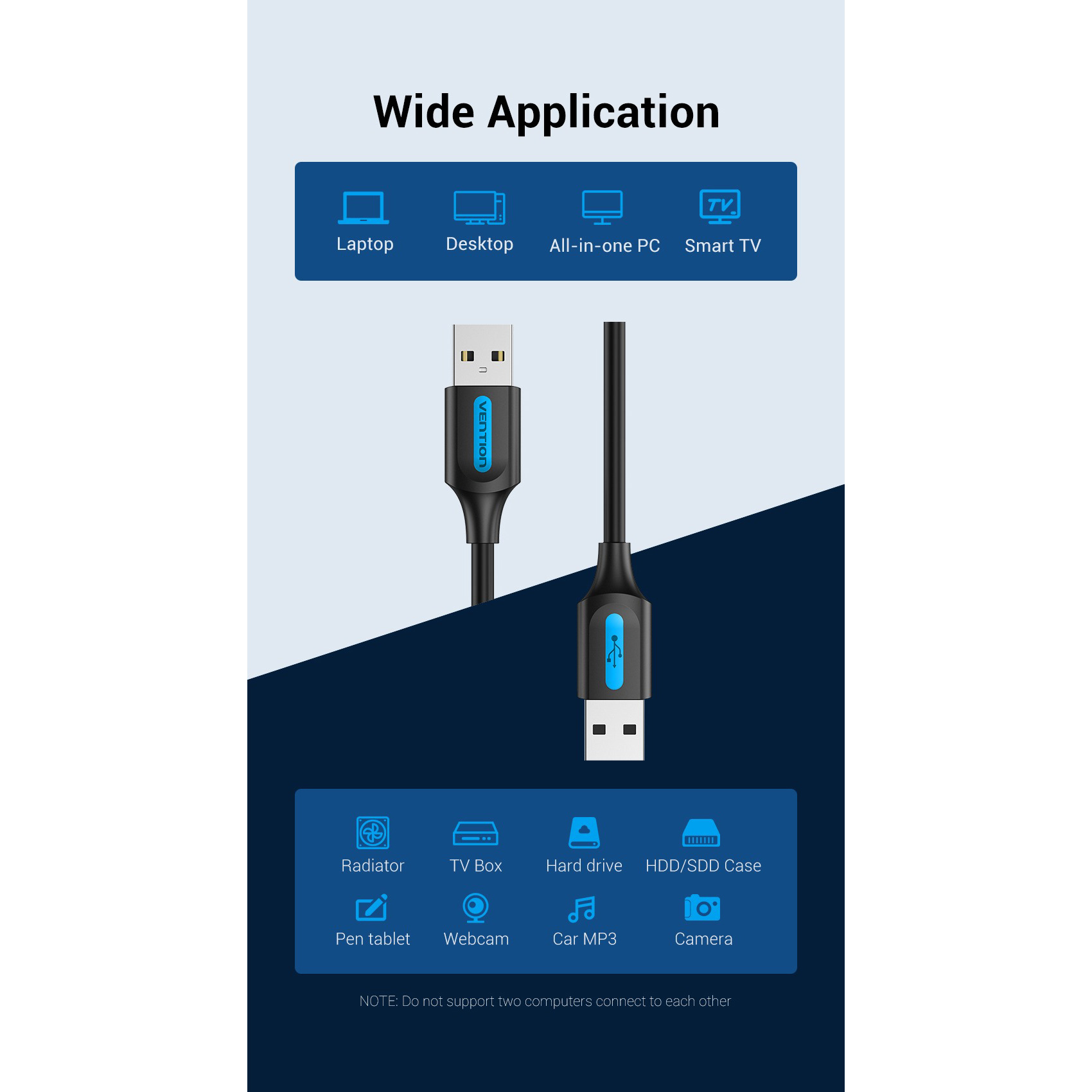 Кабель VENTION USB2.0 AM to AM Cable 1м Black (COJBF)