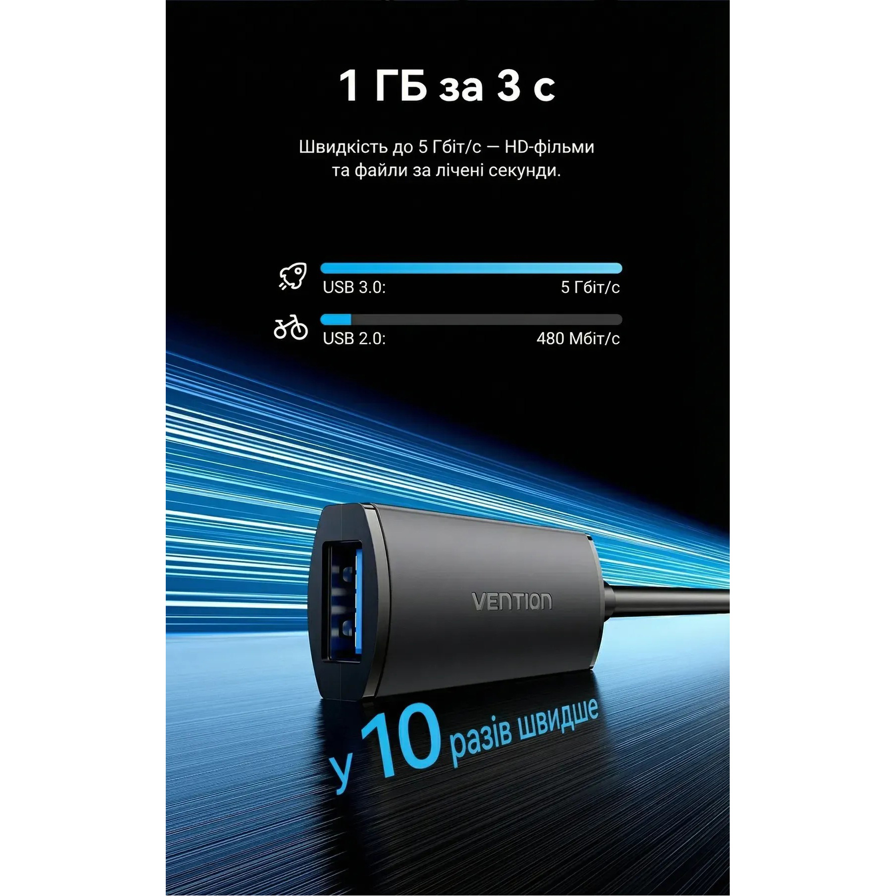 Активний USB подовжувач VENTION USB 3.0 AM/AF 5м Black (CBMBJ)