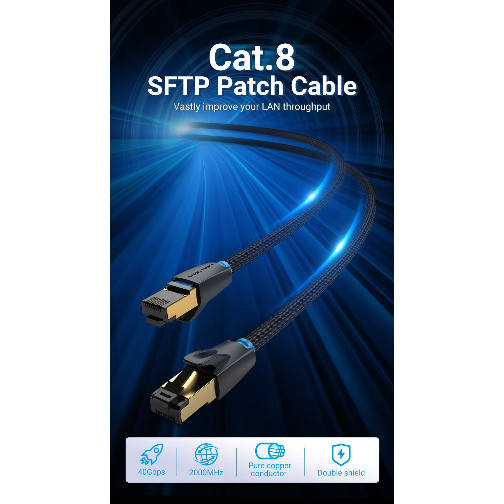 Патч-корд VENTION SSTP Cat.8 CU 5м Black (IKGBJ)