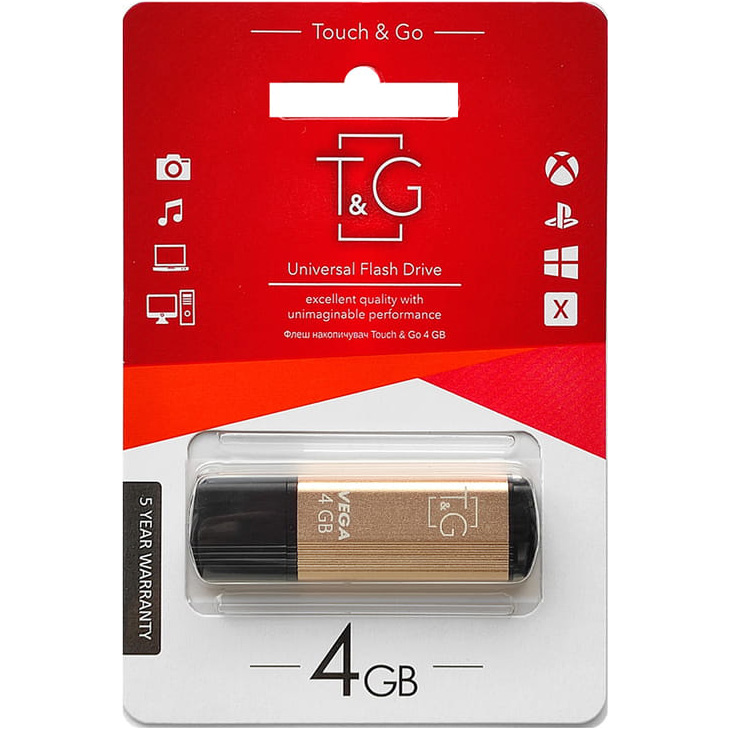 Флешка 4GB T&G 121 Vega Series USB 2.0 Gold (TG121-4GBGD)