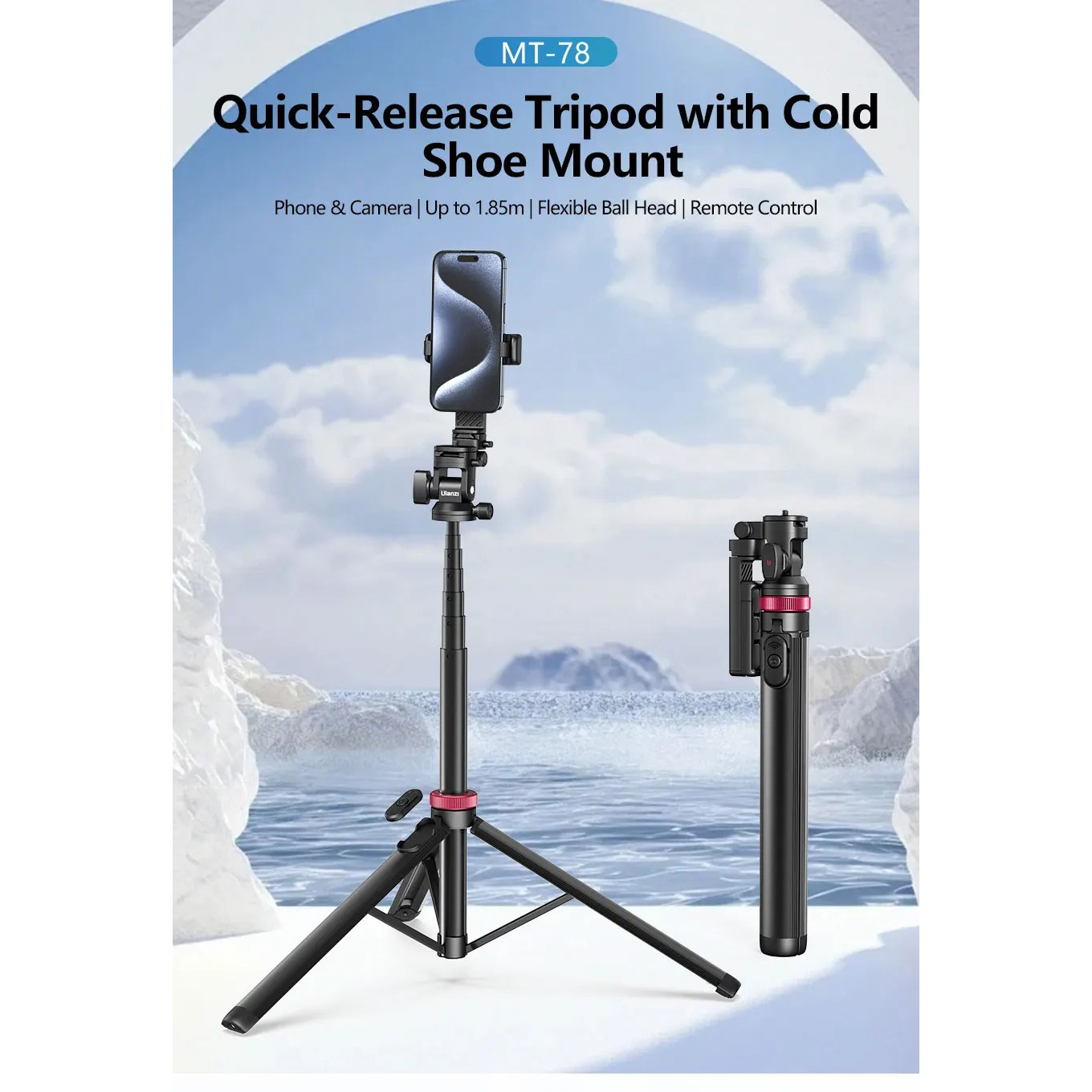 Штатив ULANZI MT-78 Quick-Release Tripod with Cold Shoe Mount Black (T077GBB1)