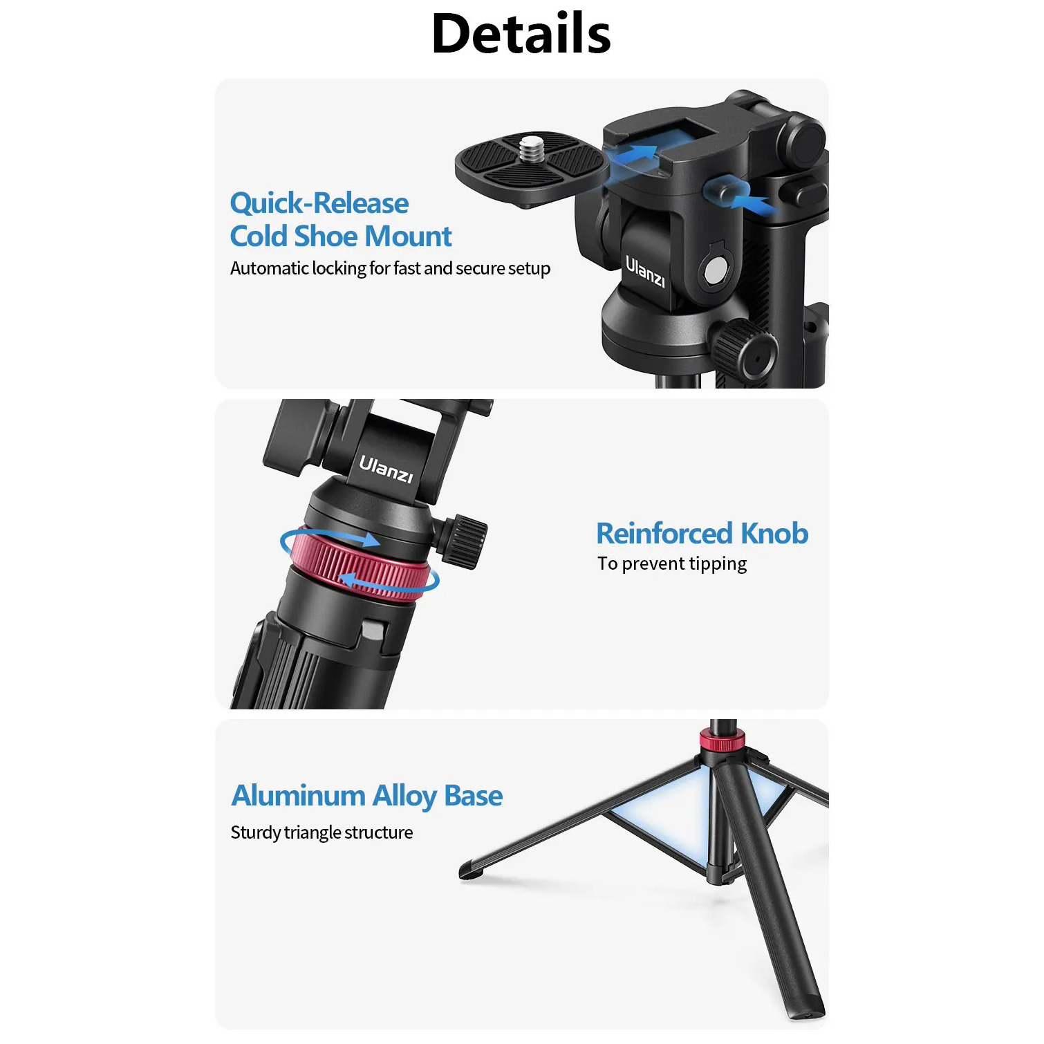 Штатив ULANZI MT-78 Quick-Release Tripod with Cold Shoe Mount Black (T077GBB1)