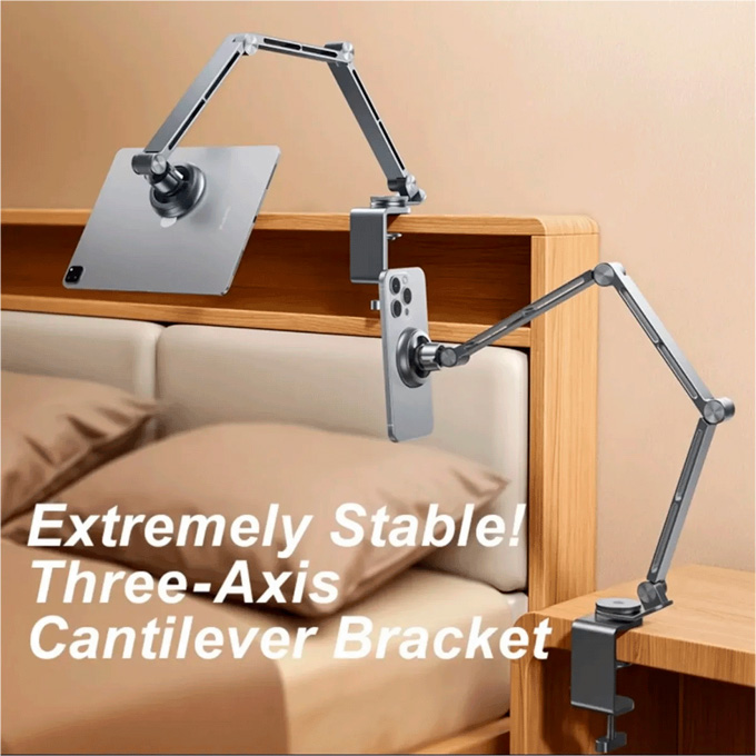 Тримач для смартфона/планшета RTAKO T01 360° rotating alloy cantilever bracket MAG Gray