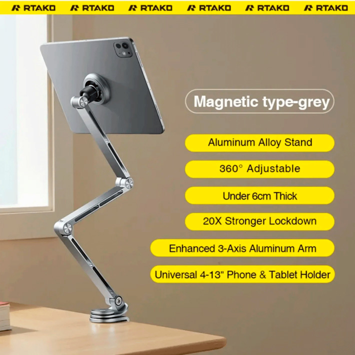 Тримач для смартфона/планшета RTAKO T01 360° rotating alloy cantilever bracket MAG Gray