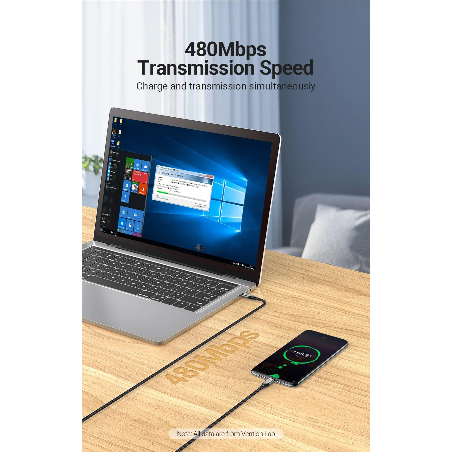 Кабель VENTION Type-C to Type-C PD 100W 5A 1м Gray (TAEHF)