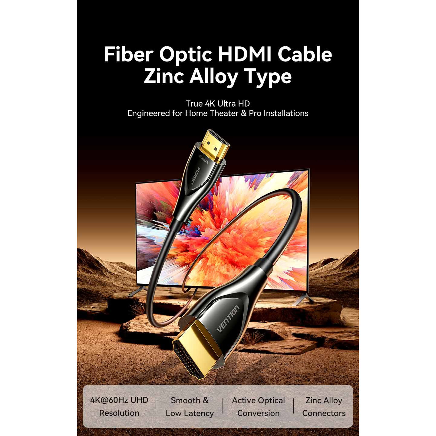 Кабель оптичний (AOC) VENTION 4K Fiber Optic Cable HDMI v2.0 20м Black (ALSBQ)