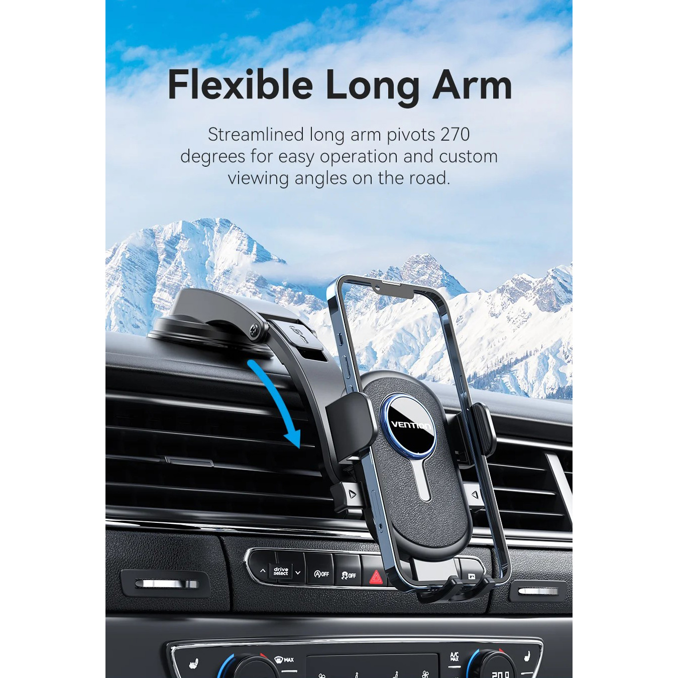 Автотримач для смартфона VENTION One Touch Clamping Car Phone Mount with Suction Cup Mount Bracket Black (KSCB0)
