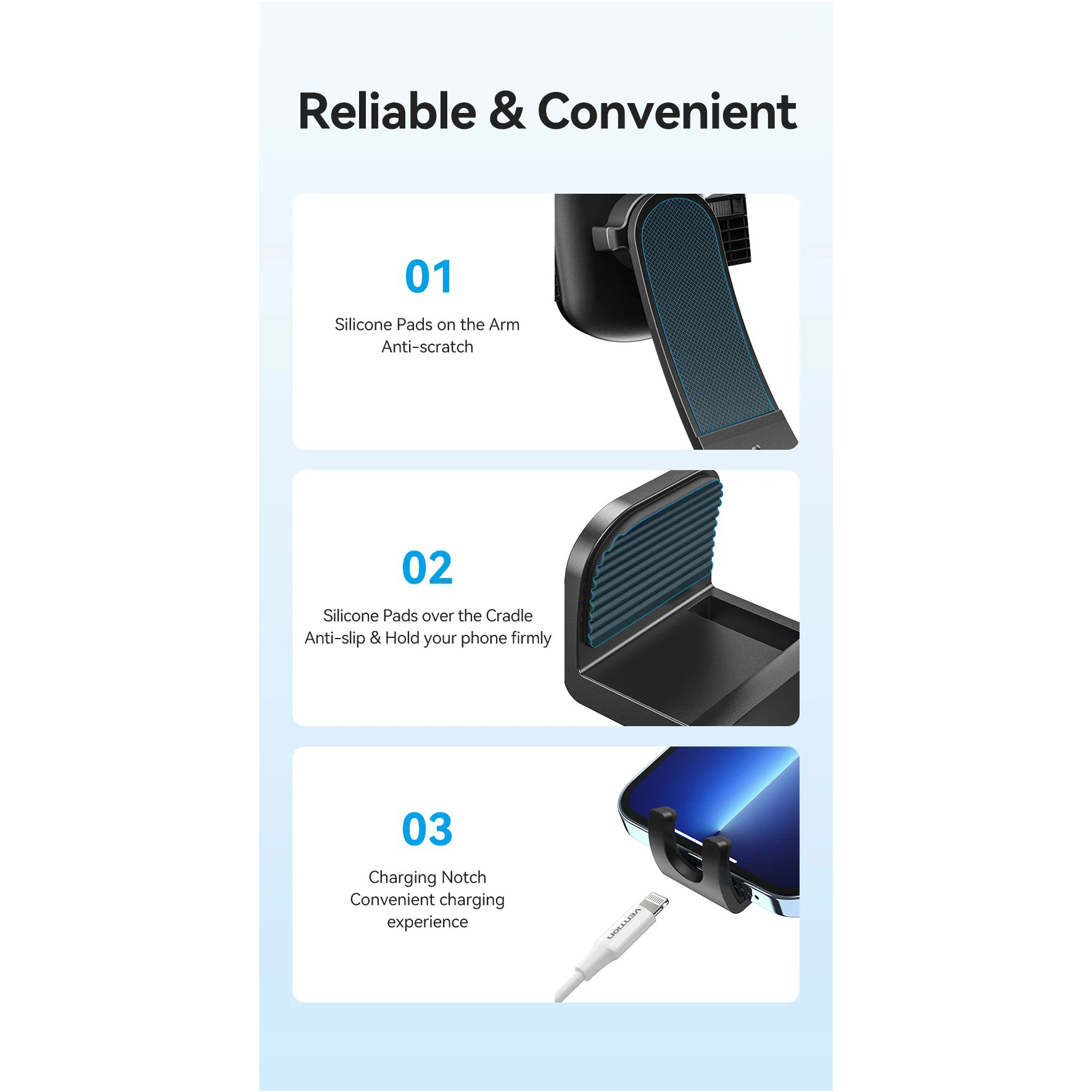 Автотримач для смартфона VENTION One Touch Clamping Car Phone Mount with Suction Cup Mount Bracket Black (KSCB0)