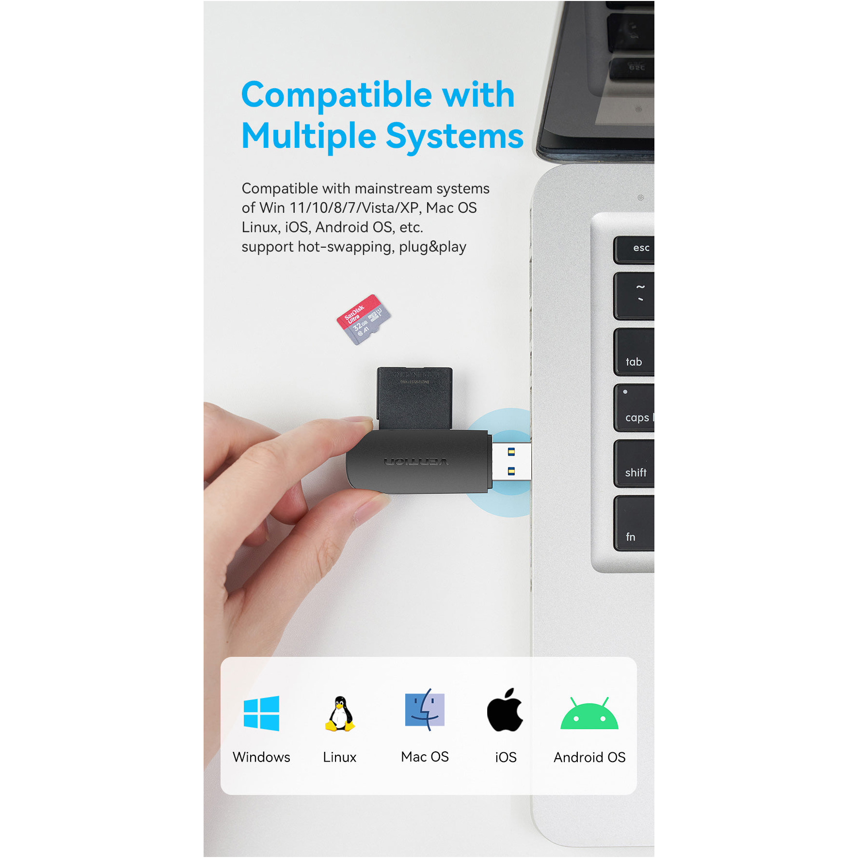 Кардрідер VENTION USB3.0 SD+TF Card Reader Dual Drive Letter Black (CLGB0)