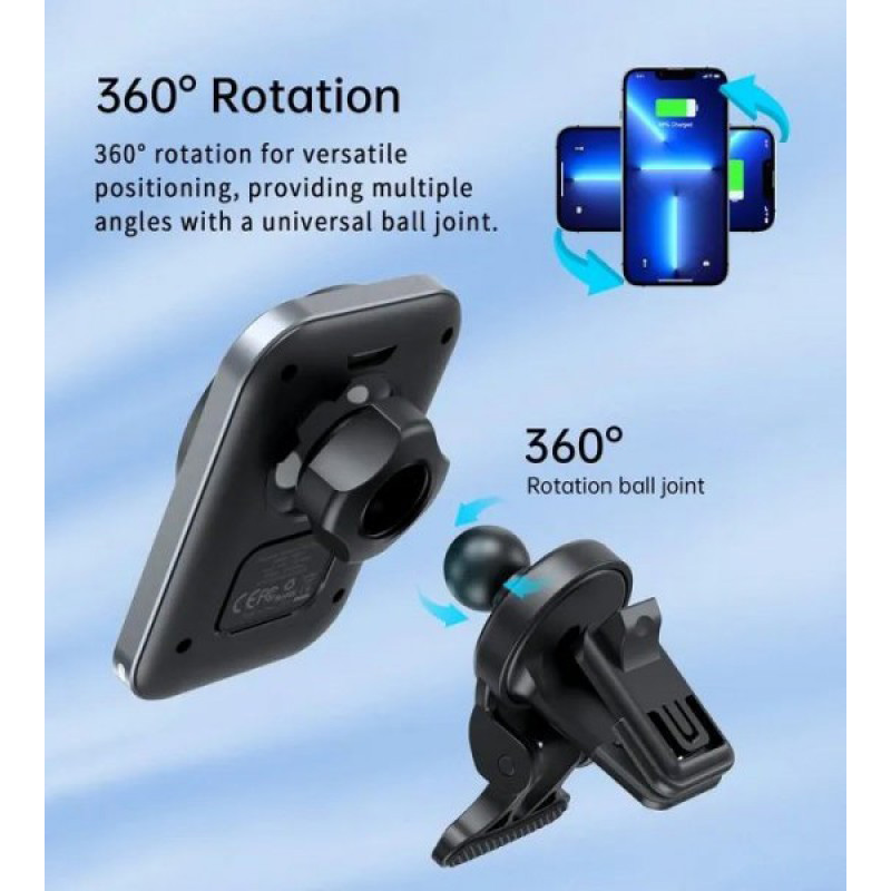 Автотримач з бездротовою зарядкою CHOETECH T206-F Magnetic Wireless Car Charger 15W Black (T206-F-ACBK)