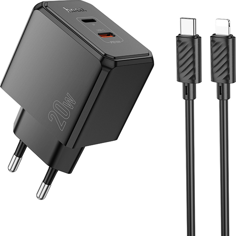 Зарядное устройство HOCO CS16A 1xUSB-C, 1xLighting, PD20W Black w/Type-C to Lightning cable