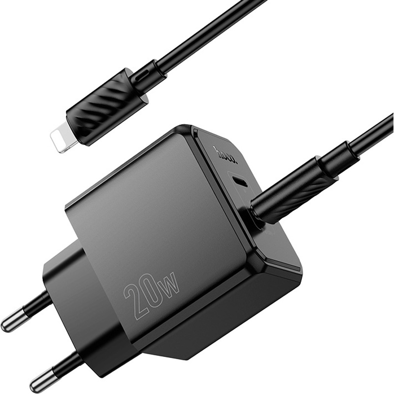 Зарядное устройство HOCO CS16A 1xUSB-C, 1xLighting, PD20W Black w/Type-C to Lightning cable