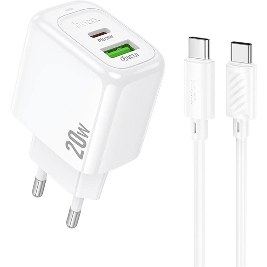 Зарядний пристрій HOCO CS54A Surplus 1xUSB-A, 1xUSB-C, PD20W, QC3.0 White w/Type-C cable (6942007631532)
