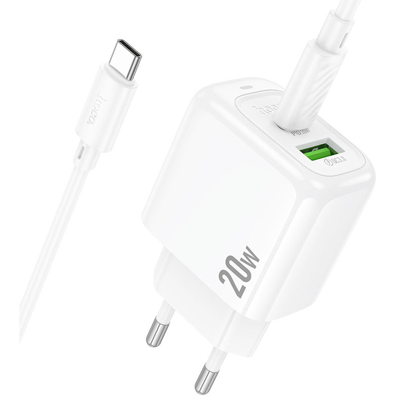 Зарядний пристрій HOCO CS54A Surplus 1xUSB-A, 1xUSB-C, PD20W, QC3.0 White w/Type-C cable (6942007631532)