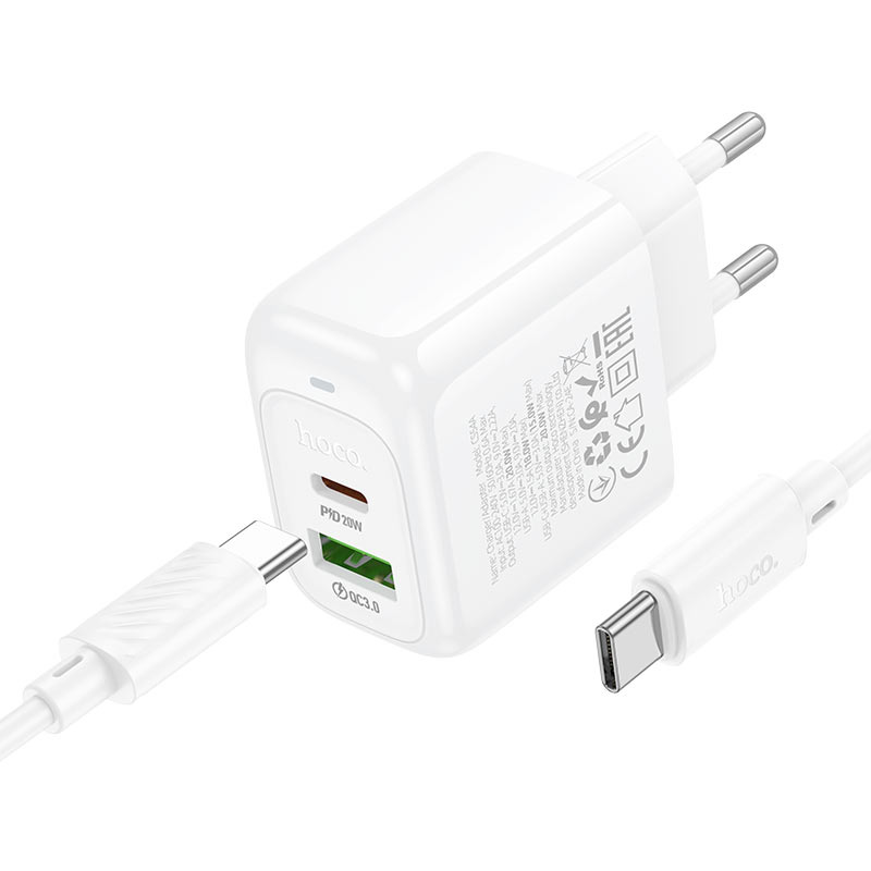 Зарядний пристрій HOCO CS54A Surplus 1xUSB-A, 1xUSB-C, PD20W, QC3.0 White w/Type-C cable (6942007631532)