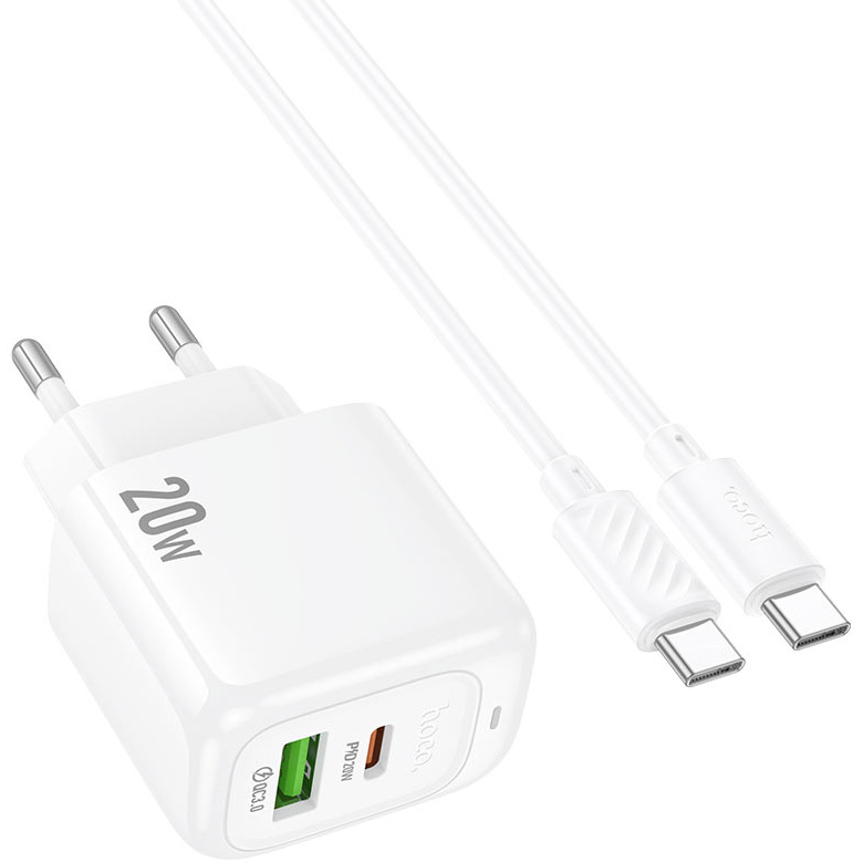 Зарядний пристрій HOCO CS54A Surplus 1xUSB-A, 1xUSB-C, PD20W, QC3.0 White w/Type-C cable (6942007631532)