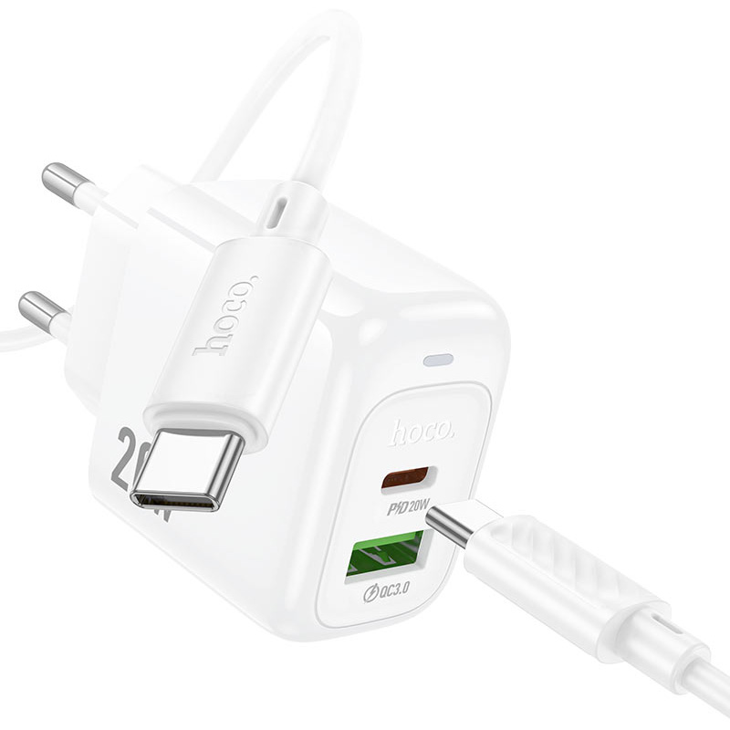 Зарядний пристрій HOCO CS54A Surplus 1xUSB-A, 1xUSB-C, PD20W, QC3.0 White w/Type-C cable (6942007631532)