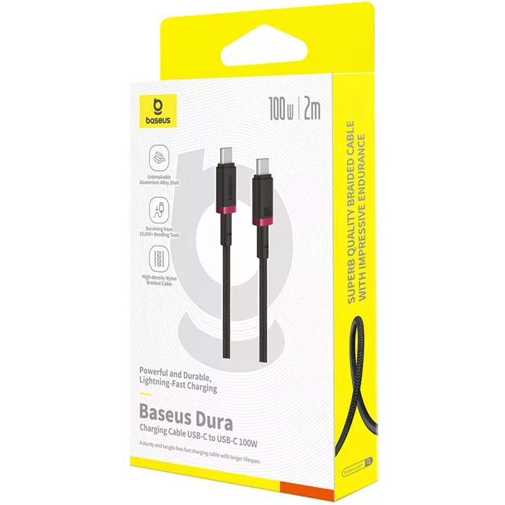 Кабель BASEUS Dura Series Fast Charging Cable Type-C to Type-C 100W 2м Black/Red (P10377803U01-03)