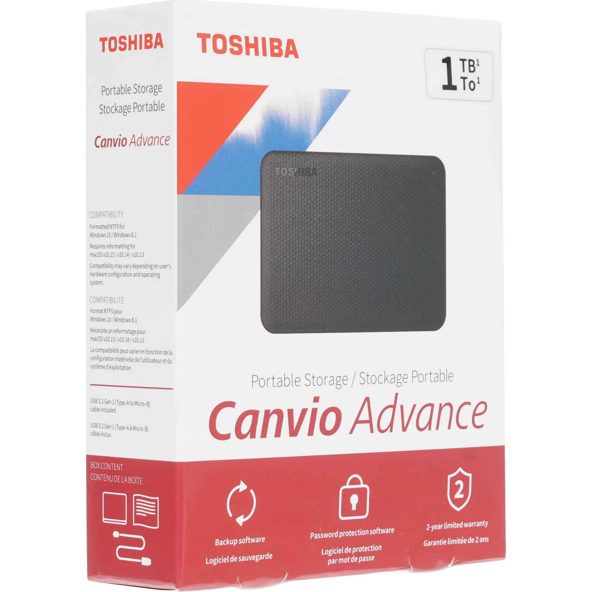 Портативный жёсткий диск TOSHIBA Canvio Advance 1TB USB3.2 Black (HDTCA10EK3AA)