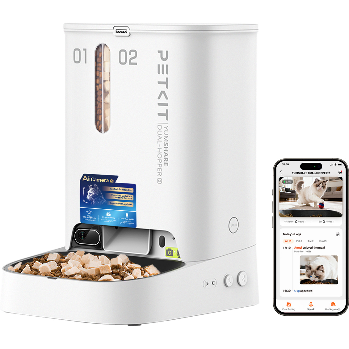 Розумна годівниця PETKIT YumShare Dual-hopper 2 Automatic Feeder with Camera White (P592)