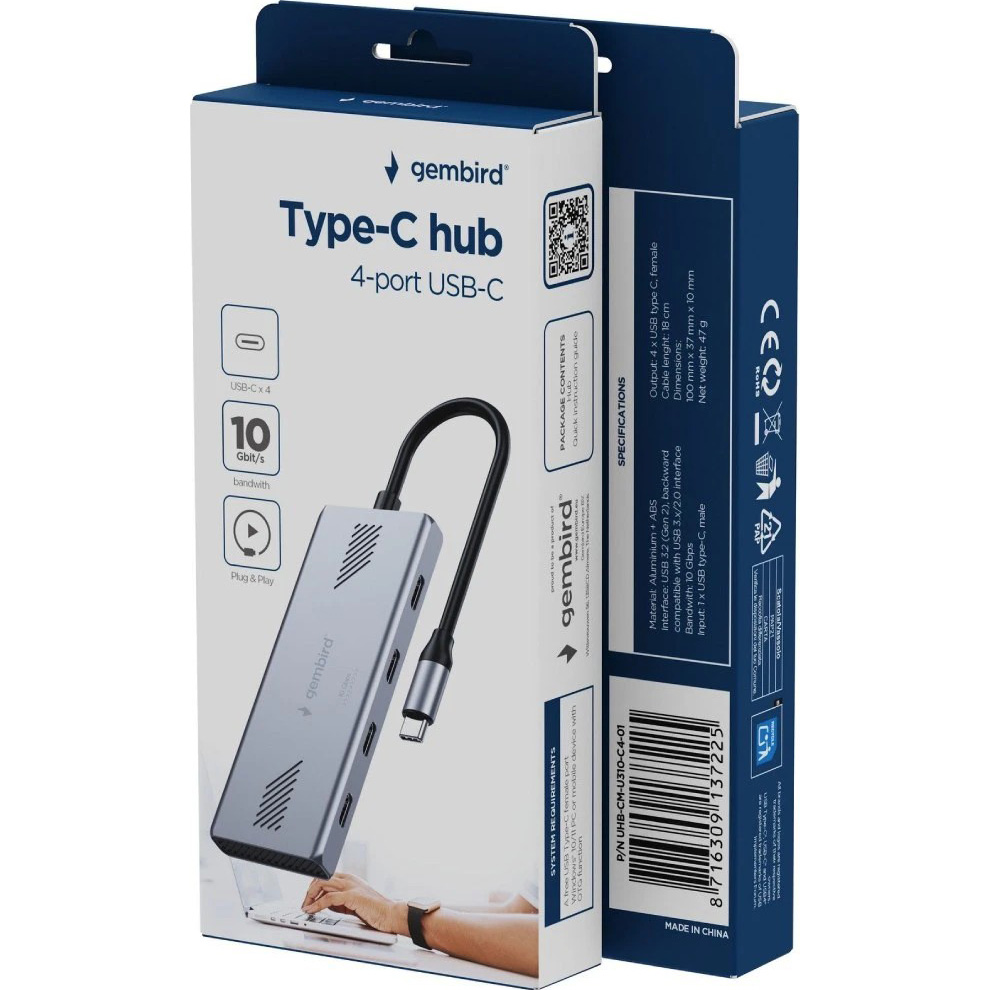 USB-хаб GEMBIRD USB-C to 4xUSB-C 3.2 Gen. 2 Silver (UHB-CM-U310-C4-01)