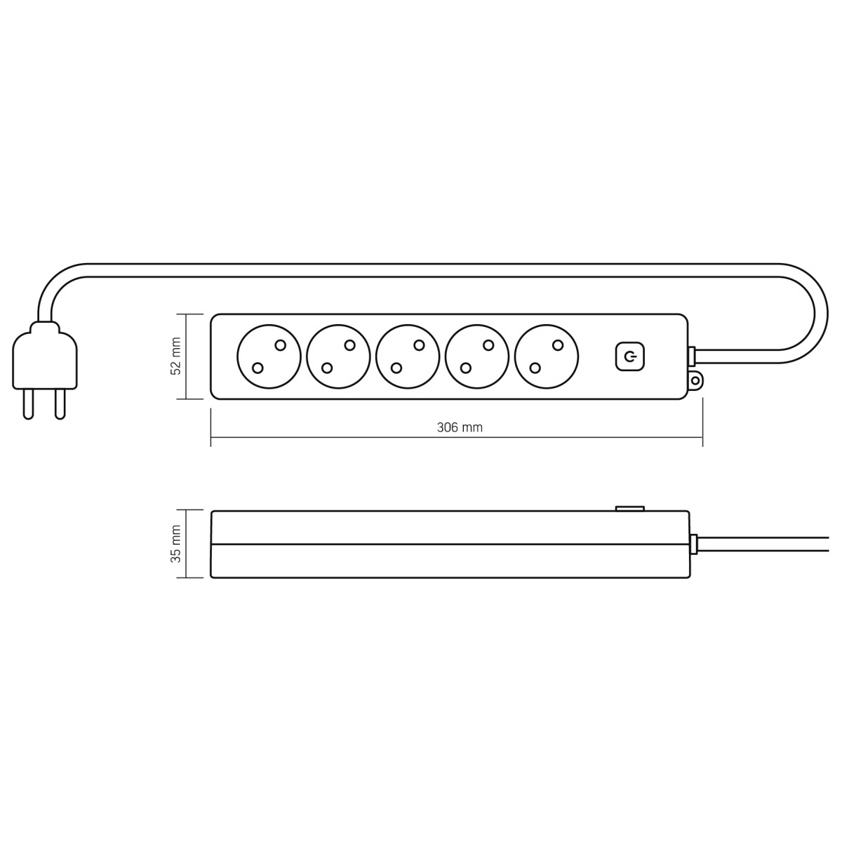 Сетевой фильтр VIDEX Oncord White, 5 розеток, 2м (VF-PD52-W)