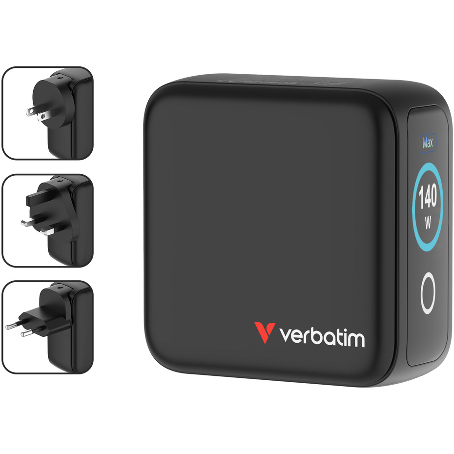 Зарядний пристрій VERBATIM Mini GaN 140W 3xUSB-C, 1xUSB-A, PD3.0, QC3.0 Black