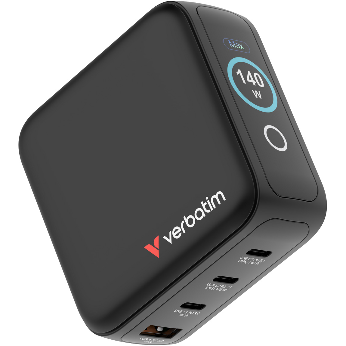 Зарядний пристрій VERBATIM Mini GaN 140W 3xUSB-C, 1xUSB-A, PD3.0, QC3.0 Black