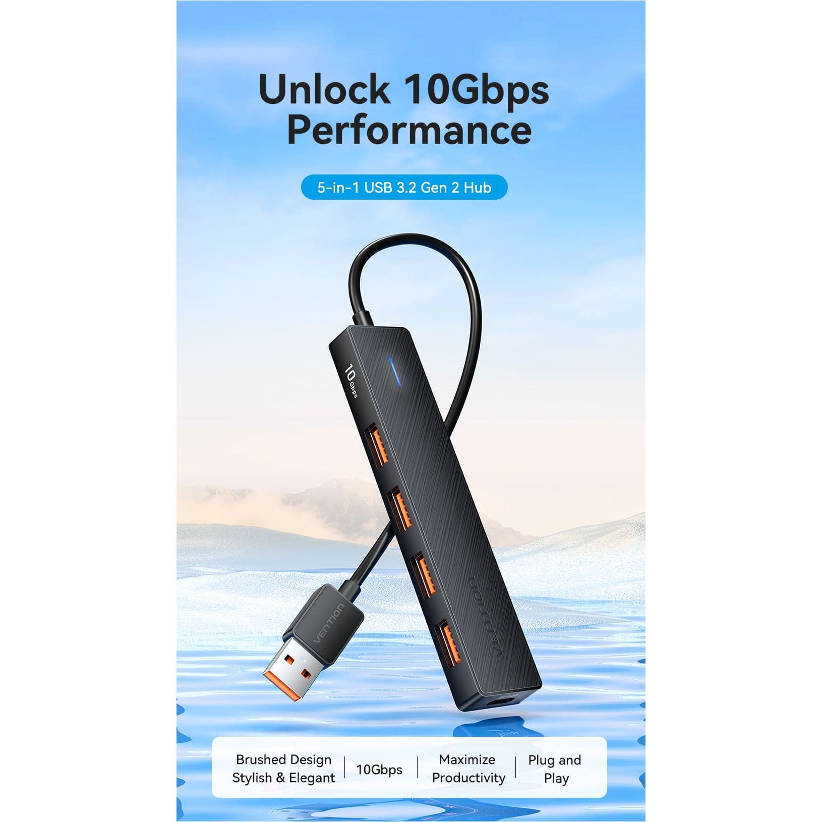 USB-хаб VENTION 5-in-1 USB-A to USB3.2 Gen. 2x4/USB-C Power Black (CHOBB)